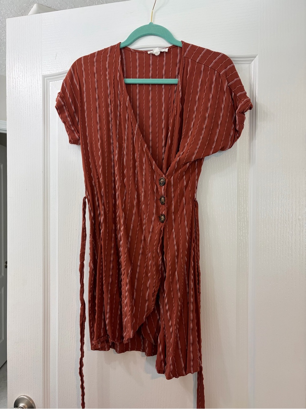 Blu Pepper Rust Striped Mini Wrap Dress